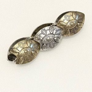 Vintage Panel Two Tone Stretch Bracelet Ornate Armor Design